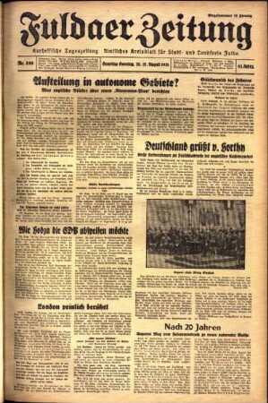 Ausgabe vom Samstag, den 20. August 1938.