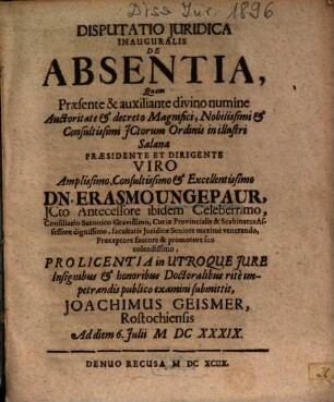 Disputatio Juridica Inauguralis De Absentia