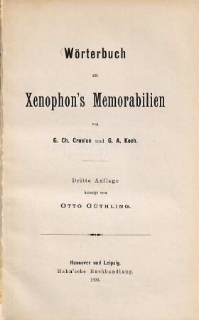 Wörterbuch zu Xenophon's Memorabilien