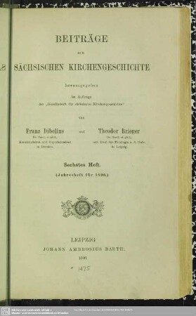 6.1891: Beiträge zur sächsischen Kirchengeschichte