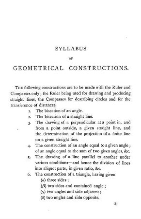 Syllabus of Geometrical Constructions and Plane Geometry. Introduction.