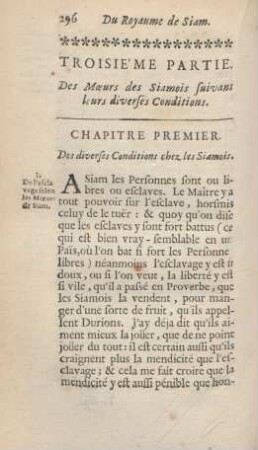 Troisiéme partie. Des moeurs des Siamois suivant leurs diverses conditions