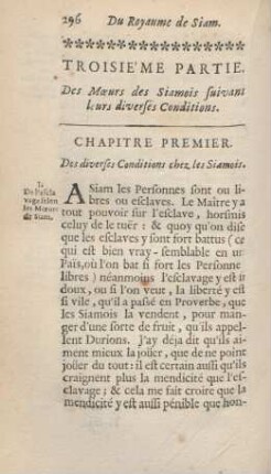 Troisiéme partie. Des moeurs des Siamois suivant leurs diverses conditions