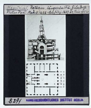 Maastricht, Rathaus : Längsschnitt und Grundriss