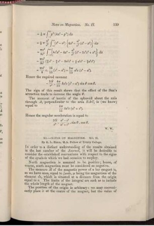XI. Notes on magnetism. No. II.