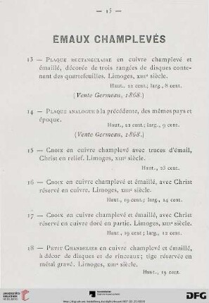 Émaux Champlevés (Nr. 13-31)