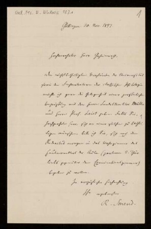 Nr. 1: Brief von Rudolf Smend an Ernst Heinrich Ehlers, Göttingen, 30.11.1897
