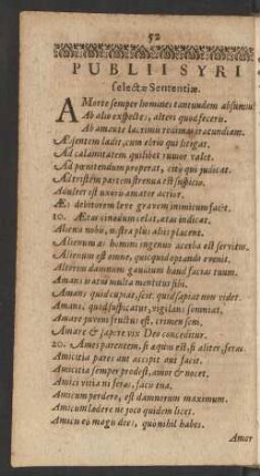 Publii Syri selectae Sententiae.