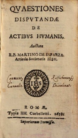 Qvaestiones Dispvtandae De Actibvs Hvmanis