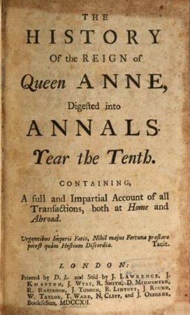 History of the reign of Queen Anne, digested into annals. 10. 1712