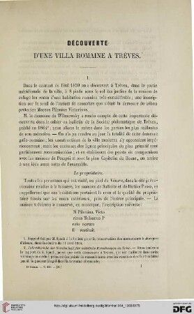 2.Ser. 3.1864/65: Découverte d'une villa romaine à tréves