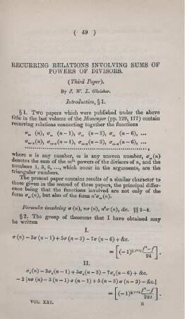 Recurring relations involving sums of powers of divisors.