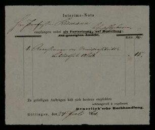 Interims-Nota [...] [Bücherbezahlung]