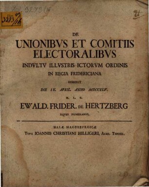 De unionibus et comitiis electoralibus