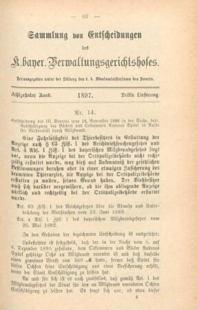 Achtzehnter Band. 1897. Dritte Lieferung. - Nr. 14. - Nr. 19.