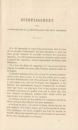 Avertissement sur l'orthographe et la prononciation des mots annamites