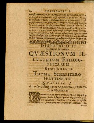 Disputatio II. Respondente Thoma Schreitero