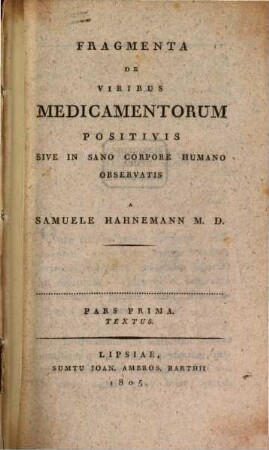 Fragmenta de viribus medicamentorum : positivis sive in sano corpore humano observatis, 1. Textus