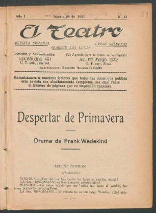 1921002100: Despertar de primavera : drama
