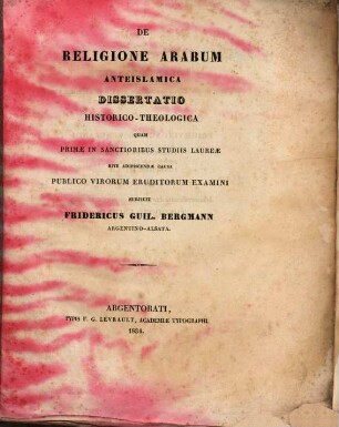 De religione Arabum anteislamitica : dissertatio historico-theologica