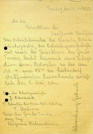 1.2.1 Zusammenarbeit VR Polen: Einladung zur Feierstunde 1.Mai