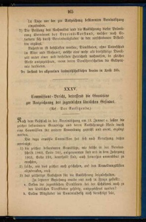 XXXV. Commissions-Bericht, betreffend die Grundsätze zur Auszeichnung des jugendlichen ländlichen Gesindes