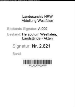 Forderungen des Herzogtums Westfalen an England für im Siebenjährigen Krieg geleistete Fouragelieferungen
