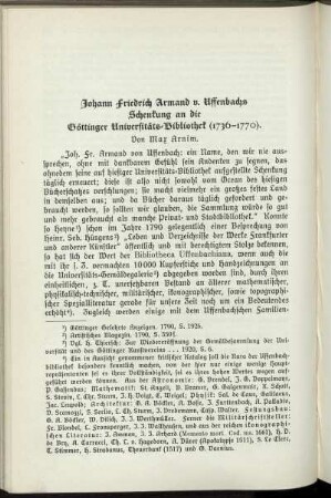 Johann Friedrich Armand v. Uffenbachs Schenkung an die Göttinger Universitäts-Bibliothek (1736-1770)