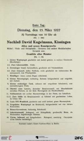 Altes und neues Kunstgewerbe, Gemälde alter Meister (Nr. 1-78)