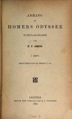 Anhang zu Homers Odyssee - Schulausgabe, 1. Erläuterungen zu Gesang I - VI