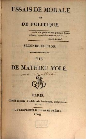 Essais de morale et de politique