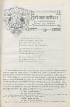 30.1918: Heimatgrüsse an die im Felde stehenden Patres, Fratres u. Brüder der Thüringischen Franziskanerprovinz