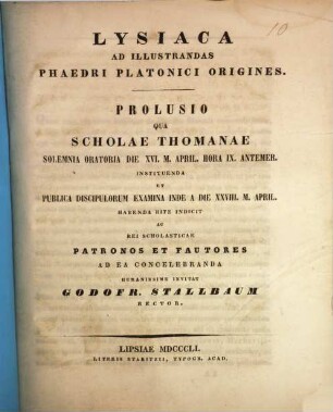 Oratio qua ad sacra anniversaria Scholae Thomanae ... celebranda ... invitat. 1851