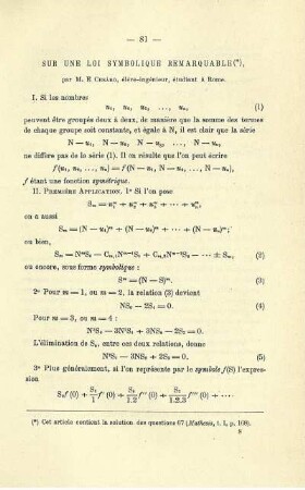 SUR UNE LOI SYMBOLIQUE REMARQUABLE.