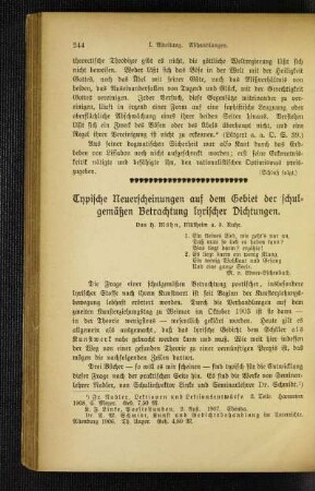 Typische Neuerscheinungen auf dem Gebiet der schulgemäßen Betrachtung lyrischer Dichtungen