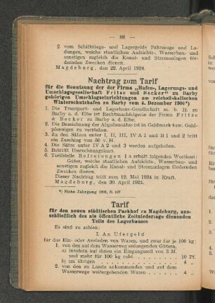 Nachtrag zum Tarif