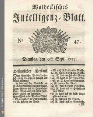 No. 47. Dienstag den 9ten Sept. 1777