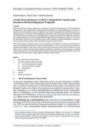 Usuelle Wortverbindungen in OWID. Lexikografische Aspekte unter besonderer Berücksichtigung der Pragmatik