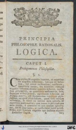 Principia Philosophiae Rationalis. Logica.