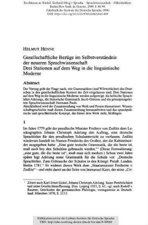 Gesellschaftliche Bezüge im Selbstverständnis der neueren Sprachwissenschaft. Drei Stationen auf dem Weg in die linguistische Moderne