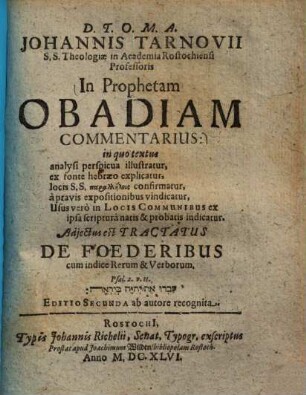 In prophetam Obadiam commentarius ...