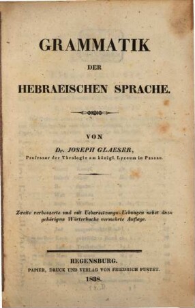 Grammatik der hebraeischen Sprache