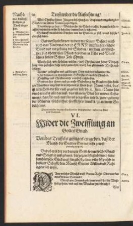 VI. Wider die Zweifflung an Gottes Gnad.