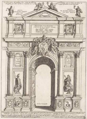 Ephemerer Triumphbogen auf dem Kapitolsplatz in Rom anlässlich der feierlichen Inbesitznahme ("Possesso") der Lateransbasilika durch Papst Paulus V. im Jahr 1605