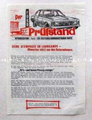 Zeitung der DKP für die Beschäftigten der Ford-Werke in Düsseldorf u.a. zum Kampf um höhere Löhne (dreisprachig)