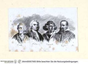 Reihe von vier Porträts (John Locke, Isaac Newton, Nikolaus Kopernikus, Johannes Kepler)