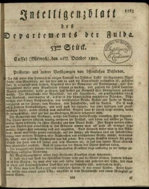 53tes Stueck, (Mitwoch) den 11ten October 1809