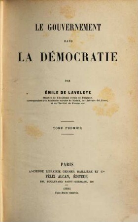 Le gouvernement dans la démocratie, 1