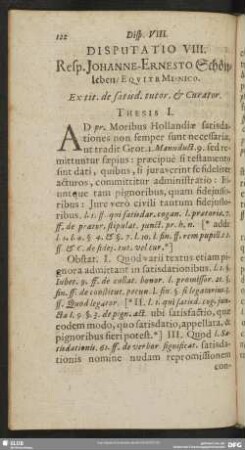 Disputatio VIII. Resp. Johanne-Ernesto Schönleben, Equite Misnico. Ex tit. de satisd. tutor. & curator
