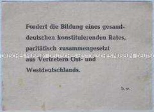 Handzettel mit anti-amerikanischer Parole und der Forderung nach Bildung einer gesamtdeutschen Volksvertretung